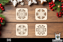 Lasercut Coasters Snowflake, Christmas coaster svg cut file Product Image 1