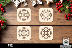 Lasercut Coasters Snowflake, Christmas coaster svg cut file Product Image 1