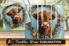 Highland Calf In Floral Wreath Portrait Tumbler Product Image 1