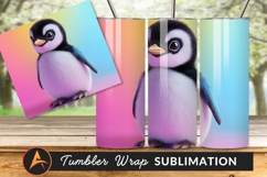 Cute Cartoon Penguin On Colorful Background Png Product Image 1