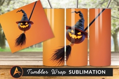 Halloween Pumpkin Witch On Broom Tumbler Png Product Image 1