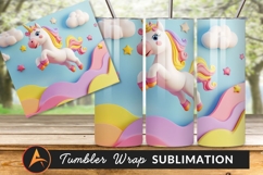 3D Unicorn With Clouds And Stars Tumbler Png Product Image 1