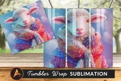 Cute Sheep Wearing Knitted Scarf Tumbler Png Product Image 1