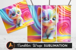 Cute Rainbow Kitten Sitting Colorful Background Art Product Image 1