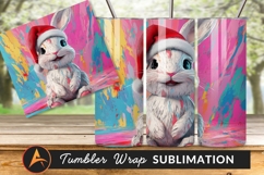 Christmas Rabbit Santa Hat Colorful Background Tumbler Png Product Image 1