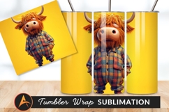 Highland Cow Cartoon Character In Plaid Pajamas Tumbler Product Image 1
