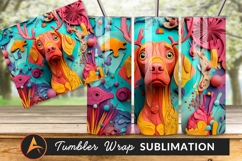 Surreal Dog With Antlers Abstract Colorful Background