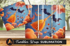 Halloween Broom Bat Cloud Tumbler Png
