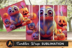 Halloween Sloth With Colorful Pumpkins Design Elements