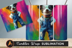 Happy Dog Wearing Overalls Colorful Background Png Product Image 1