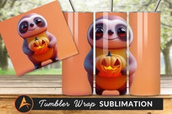 Cartoon Sloth Holding A Halloween Pumpkin Tumbler Png