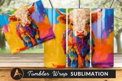Colorful Highland Cow Portrait Digital Art Illustration