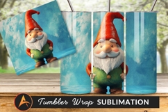 Cute Garden Gnome Standing On Blue Background