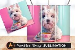 Westie Dog Drinking From Floral Tea Cup Tumbler 