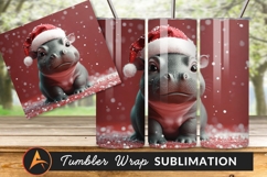 Christmas Hippo With Santa Hat And Snow PNG 