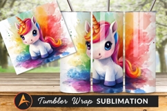 Watercolor Unicorn Illustration Colorful Background Tumbler Png