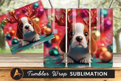 Christmas Puppy With Reindeer Antlers Festive Scene Tumbler 