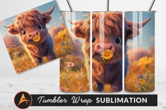 Adorable Highland Calf With Flower Cartoon Style