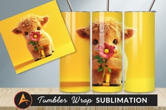 Adorable Highland Calf Holding Flower Cute Illustration