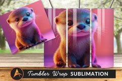 Cute Otter Animal Portrait Colorful Backdrop Tumbler Png Product Image 1