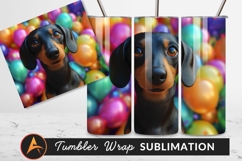 Dachshund Puppy Portrait With Colorful Balloon Background