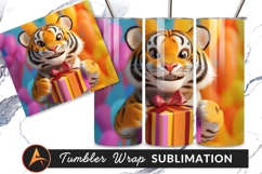 Cartoon Tiger Cub Holding Gift Tumbler Png