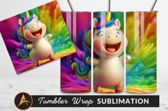 Happy Cartoon Unicorn With Rainbow Hair Tumbler Product Image 1