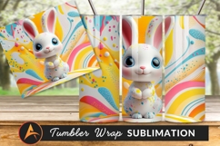 Cute Bunny With Colorful Background Tumbler Png