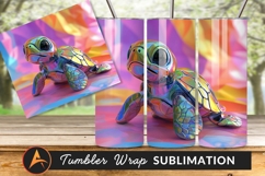 Iridescent Chrome Turtle On Colorful Background