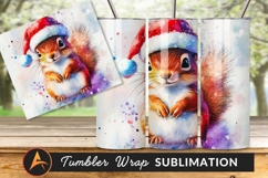 Watercolor Squirrel Wearing Santa Hat Tumbler Png