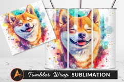 Smiling Shiba Inu Dog Watercolor Portrait Art