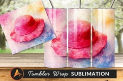 Pink Summer Hat Watercolor Style Tumbler Png