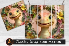 Cute Dinosaur With Floral Wreath Tumbler Png