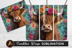 Highland Cow With Flowers Tumbler Png
