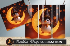 Halloween Penguin Sitting On Moon Illustration Tumbler Product Image 1
