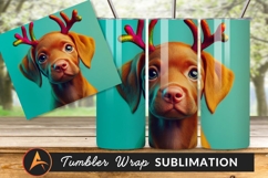 Puppy With Glitter Antlers Tumbler Png Product Image 1