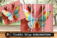 Artistic Butterfly With Antlers On Pink Background Tumbler Product Image 1