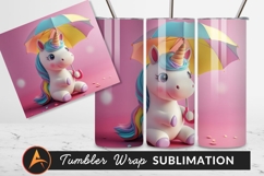 Cartoon Unicorn With Rainbow Umbrella On Pink Tumbler Product Image 1