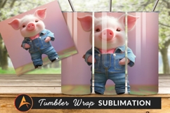 Cartoon Piglet Wearing Denim Overalls Illustration Tumbler Product Image 1
