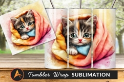 Watercolor Kitten Wrapped In Blanket Tumbler Png Product Image 1
