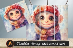 Watercolor Monkey Wearing Winter Hat And Scarf Tumbler Product Image 1