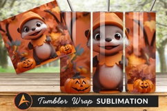 Cute Cartoon Otter Halloween Character And Pumpkins Tumbler Product Image 1