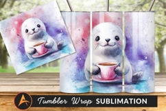 Cute Watercolor Seal Holding A Coffee Cup Tumbler Product Image 1