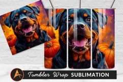 Rottweiler Dog With Pumpkins Autumnal Tumbler Png Product Image 1