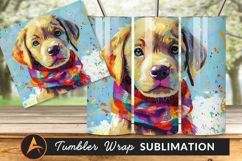 Artistic Puppy Portrait Wearing Colorful Scarf Tumbler Wrap Product Image 1