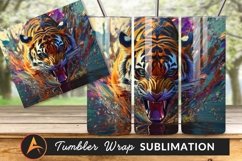 Tiger Roaring Colorful Splash Art Tumbler Png Product Image 1