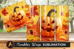 Cute Halloween Pumpkin With Autumn Leaves Tumbler Png Product Image 1
