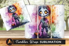 Watercolor Zombie Boy With Pumpkin Tumbler Png Product Image 1