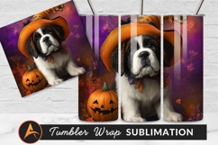 Saint Bernard Puppy Halloween With Pumpkin Tumbler Png Product Image 1