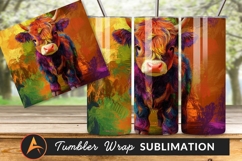 Colorful Highland Cow Portrait On Grunge Background Tumbler Product Image 1